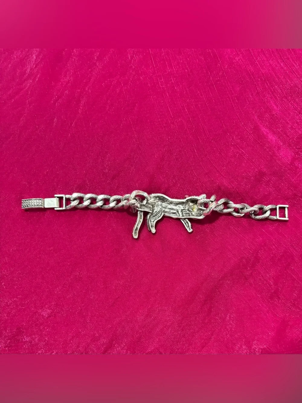 Betsey Johnson Silver tone crystal pave leopard chain bracelet.